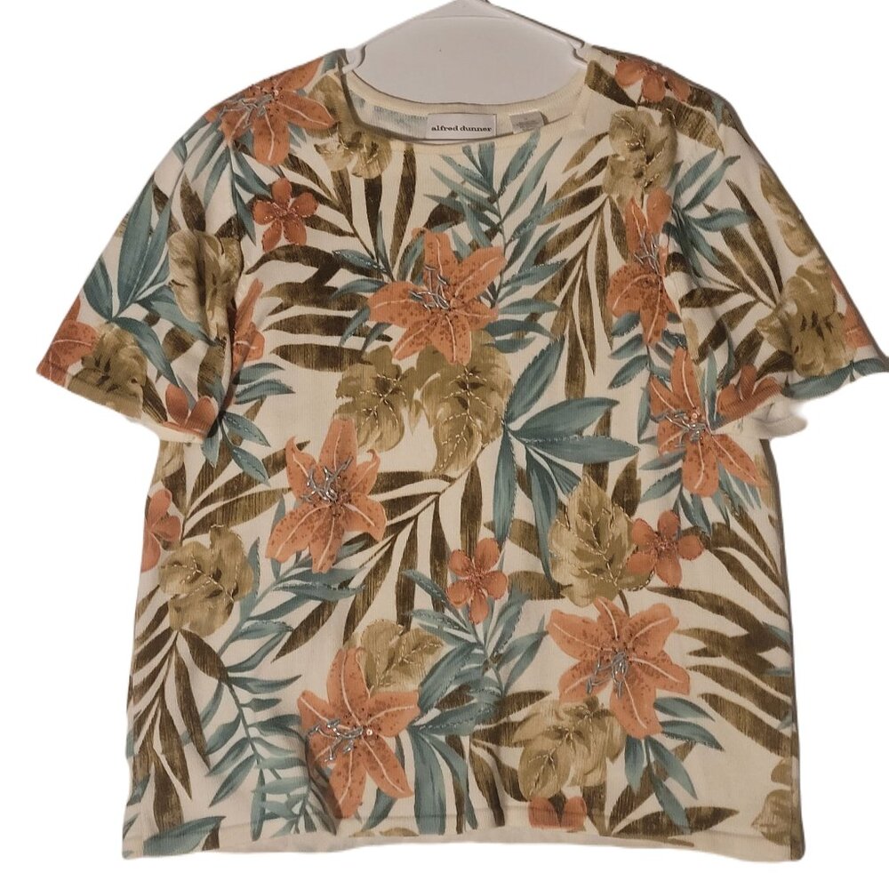 Alfred Dunner Blouse Shirt Medium Floral Short Sleeved Top